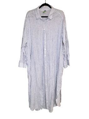 Old Navy Large TALL Striped Button-Front Maxi Shirt Dress in Blue and White